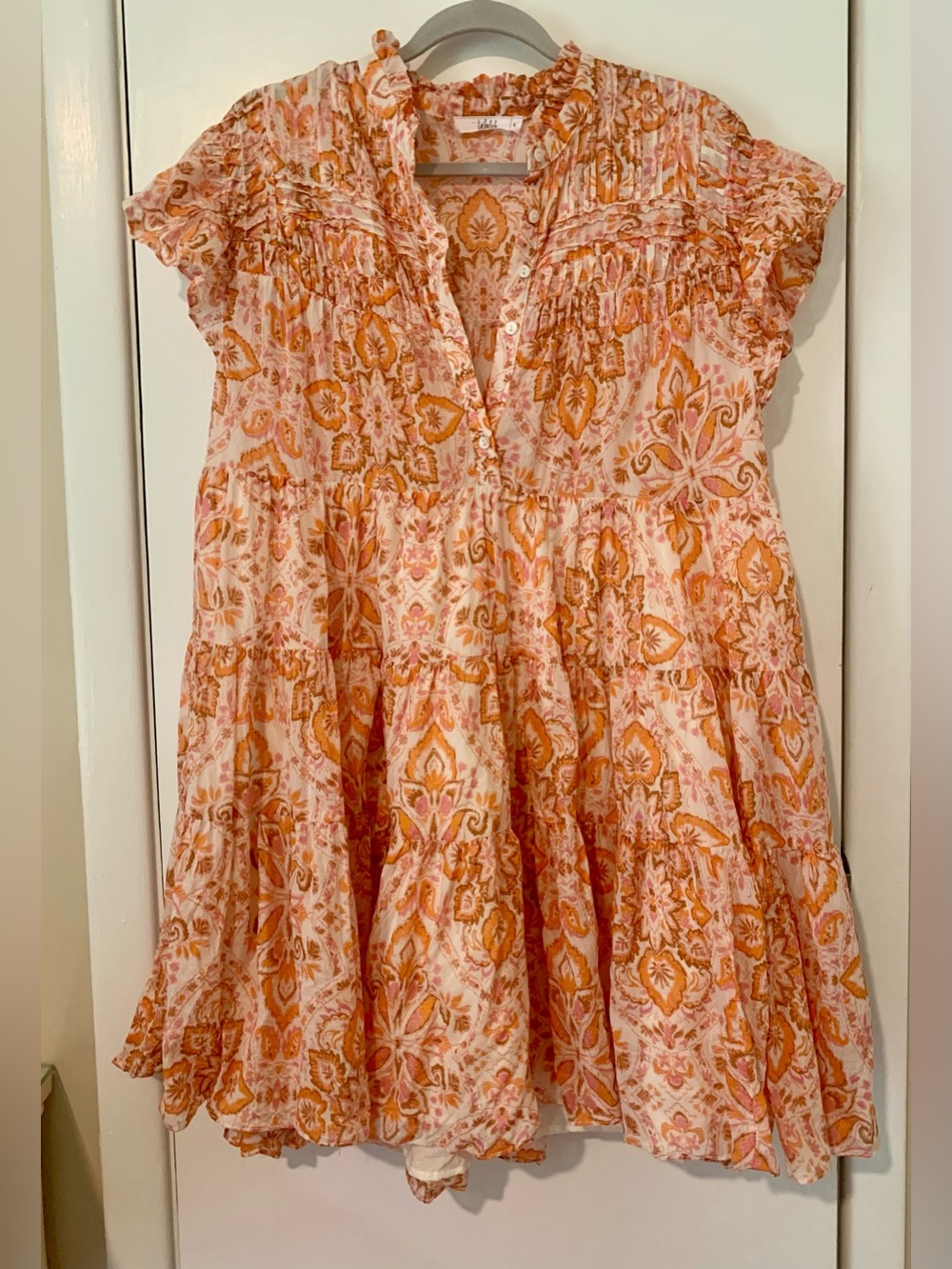Talulah Paisley Floral Tiered Mini Dress Cotton Blend Tiered Orange Pink Size L